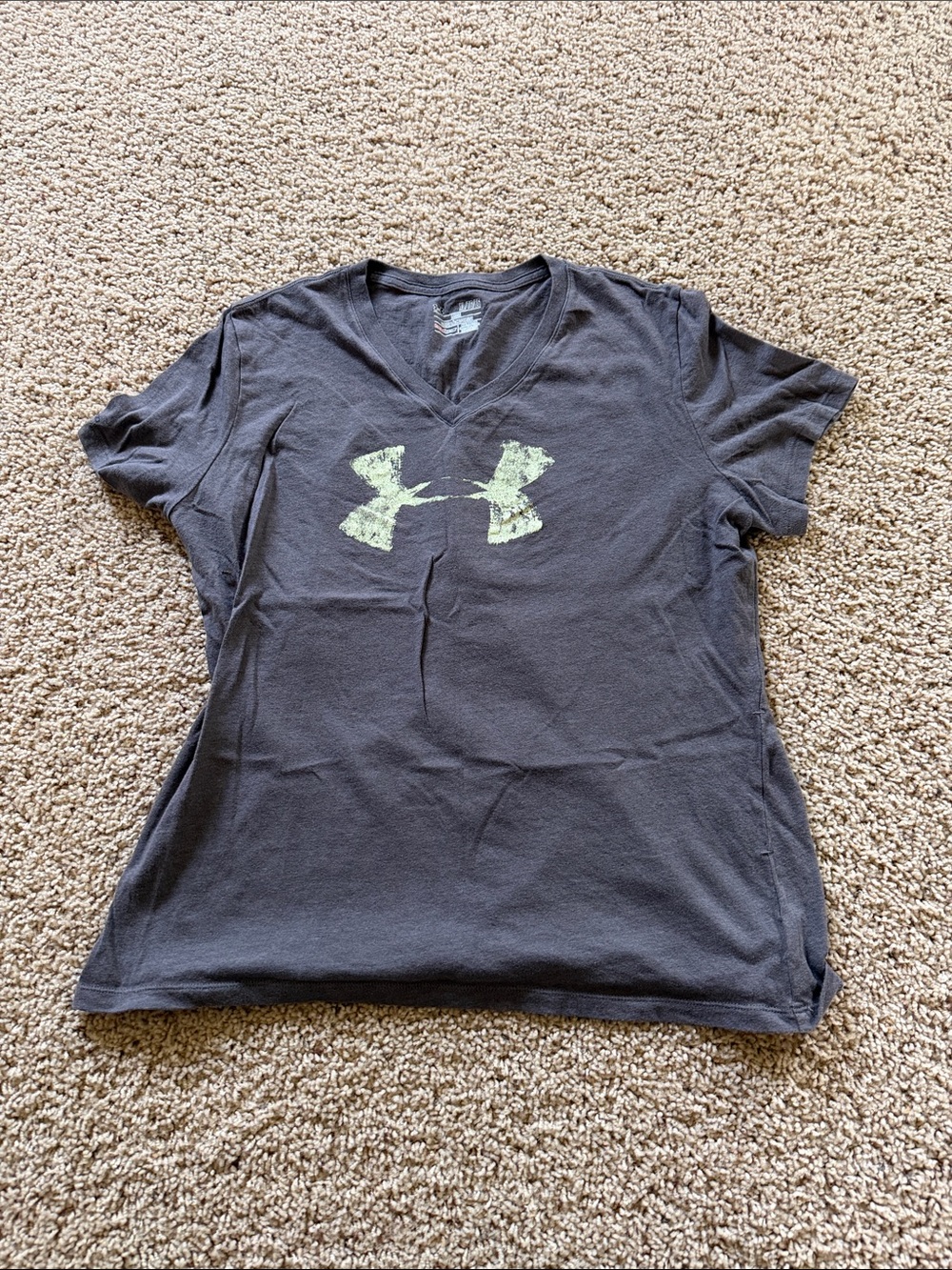 Under Armour Women's Black V-Neck Tee with Pale Green Logo Graphic